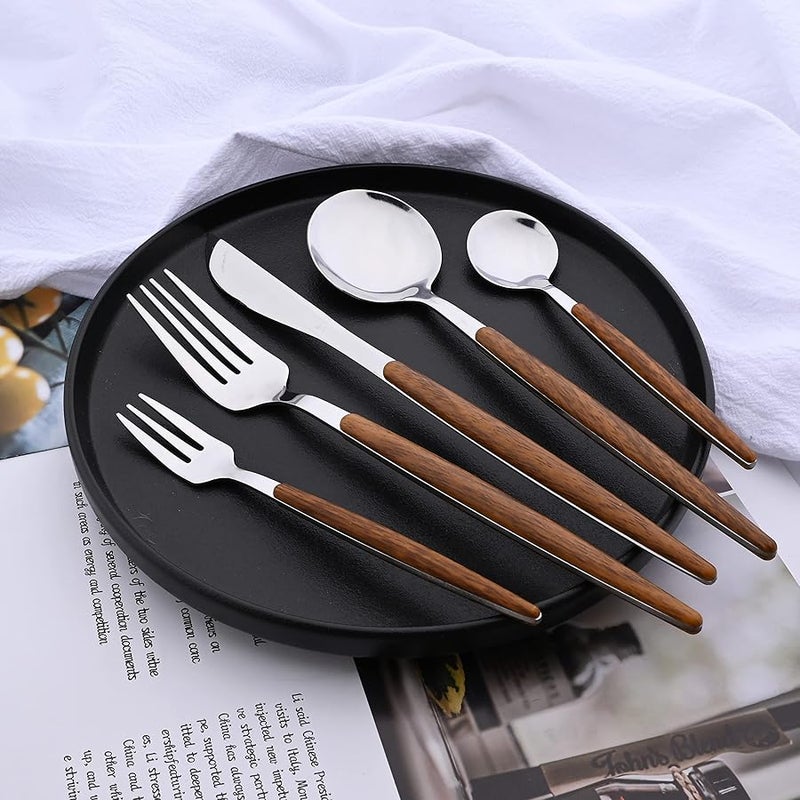 Brown Silver Pointed Handle 10 Piece Flatware Set for 2 Stainless Steel Cutlery Set - Image 3